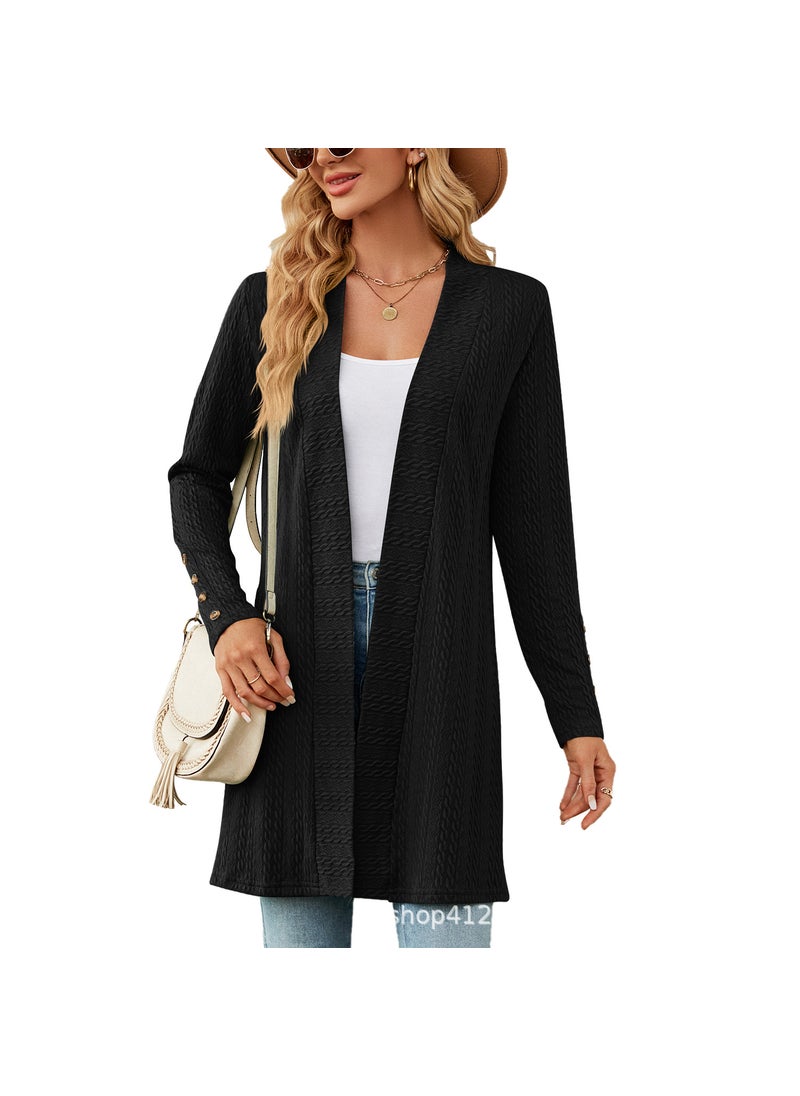 Generic 2023 Autumn Winter Solid Button Cardigan Black 