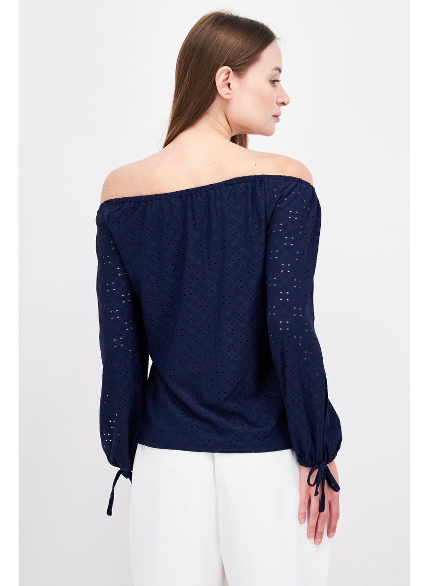 Women Off Shoulder Long Sleeve Textured Top, Navy - pzsku/ZAFEEFFA2A99417A210D1Z/45/_/1737642474/7bd4b686-7a57-4c32-ba58-8caa4425cfdc