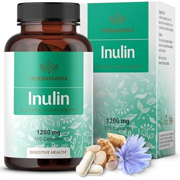 HERBAMAMA Inulin Powder Capsules 1200mg - Digestive Support & Gut Cleanse with Inulin Prebiotic Fiber - Vegan, Non-GMO Chicory Root Powder Supplement - Image 1