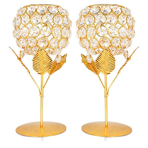 obbi Beautiful Crystals Rose Gold Polish Candle Holder for Decoration Set of Two 9 inches (Big Size), Metal - Image 3