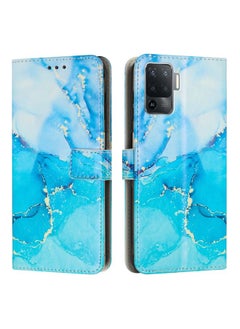 HuHa Case Cover For OPPO A94 5G/A94 4G/A95 5G/F19 Pro+ 5G/Reno5 Z 5G/F19 Pro 4G/Reno5 F 4G/Reno5 Lite Painted Marble Pattern Leather Phone Case Blue Green 