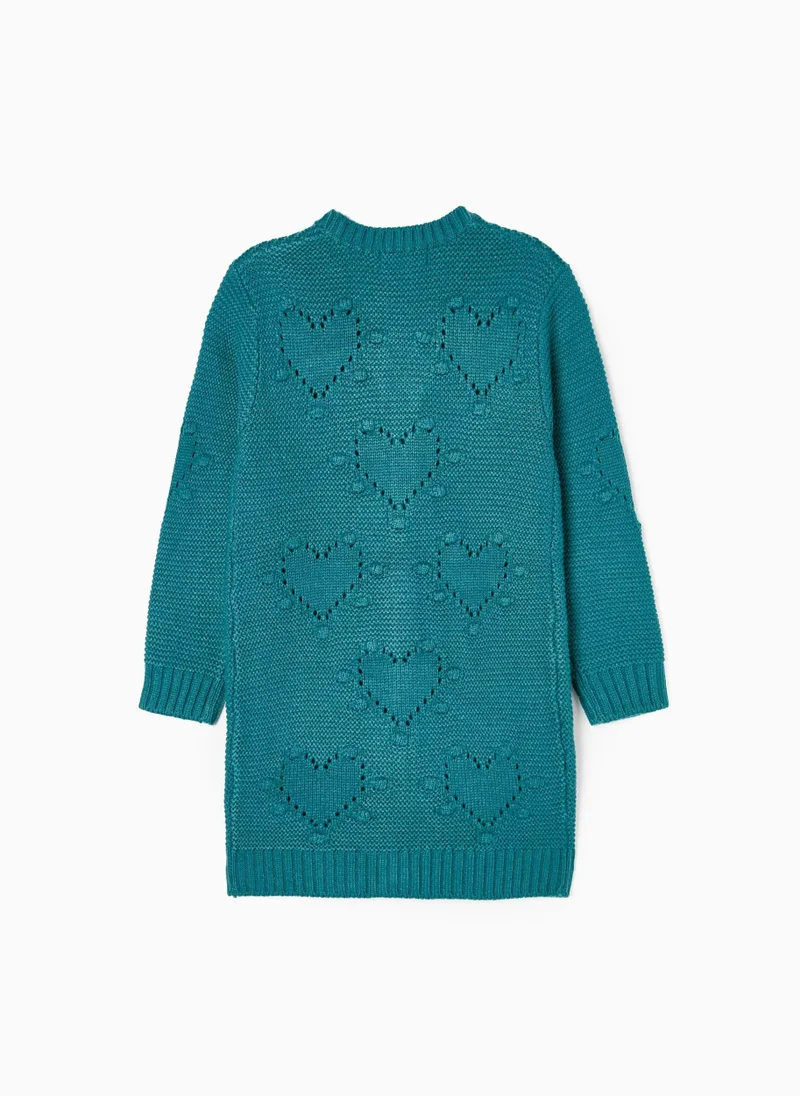 Zippy Long Cardigan for Girls, Turquoise