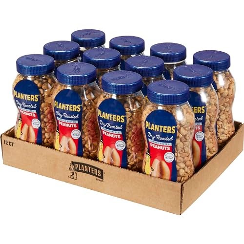 PLANTERS Peanuts, Dry Roasted Peanuts, Lightly Salted Snack Mix, Snacks for Adults - 16 oz. Jars, Pack of 12 PLANTERS Nuts - Image 1