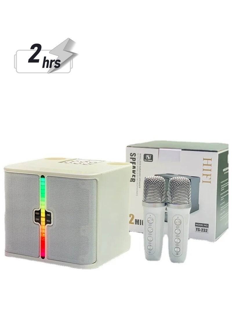 YS-232 Light Wireless Karaoke Speaker Small Stereo Bluetooth Speaker With Double Wireless Microphones White