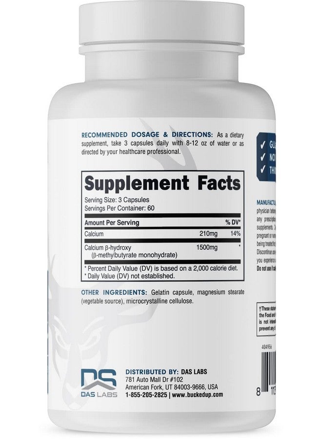 Bucked Up HMB (Beta-Hydroxy Beta-Methylbutyrate) 1500mg Per Serving, Essentials (60 Servings, 180 Capsules) - Image 5