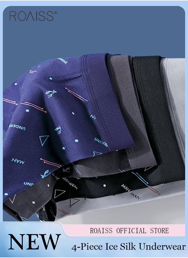 roaiss - 4-Piece Set Of Pure Cotton Printed Underwear For Men, Comfortable And Breathable Boxer Briefs For Daily Wear - Image 1