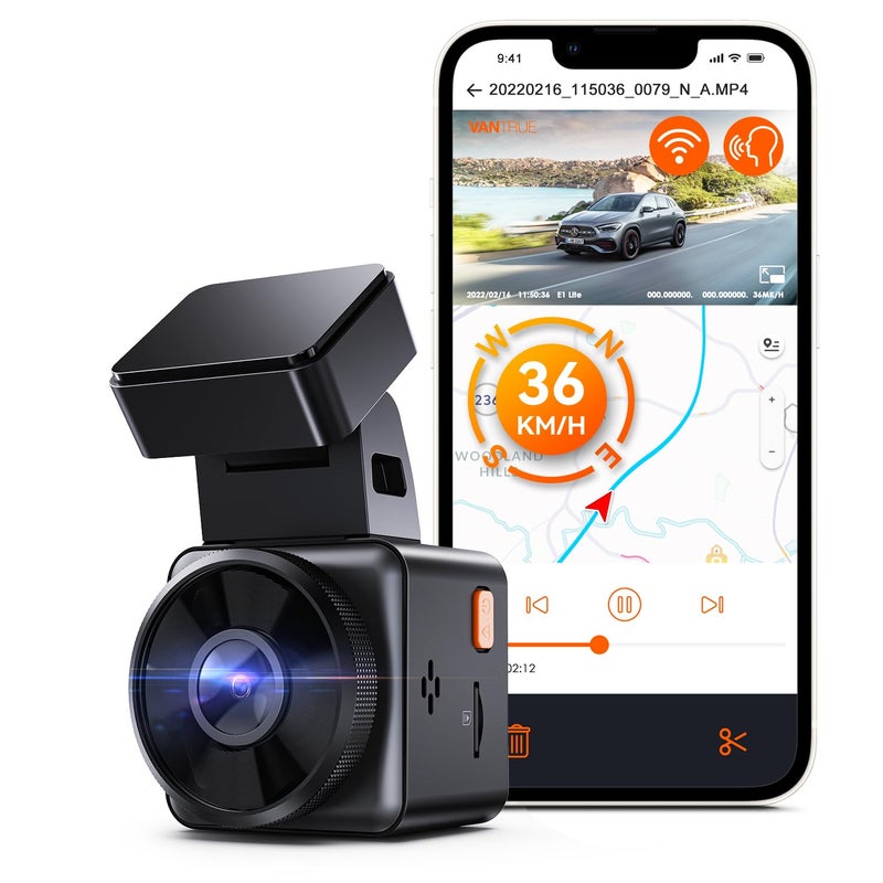 Vantrue E1 Lite 1080P WiFi Mini Dash Cam with GPS and Speed, Free App, Voice Control Detachable Dash Camera, 24 Hours Parking Mode, Night Vision, Motion Detection, Loop Recording, Support 512GB Max - Image 1