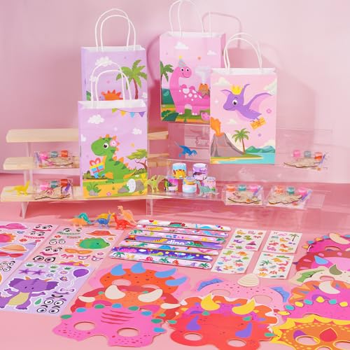 Vanblue 96Pcs Pink Dinosaur Party Favors Dino Themed Party Birthday Decorations Decorate The Birthday Party Supplies for The Girls Gifts Fillers Classroom Rewards Goodie Bag Stuffers - Image 5