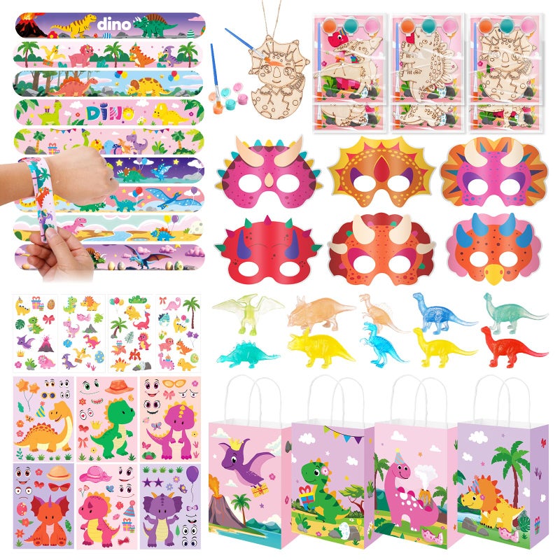 Vanblue 96Pcs Pink Dinosaur Party Favors Dino Themed Party Birthday Decorations Decorate The Birthday Party Supplies for The Girls Gifts Fillers Classroom Rewards Goodie Bag Stuffers - Image 3