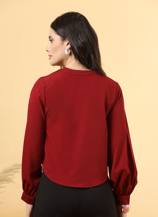 RAASSIO بلوزة حمراء بياقة دائرية للنساء - Image 5