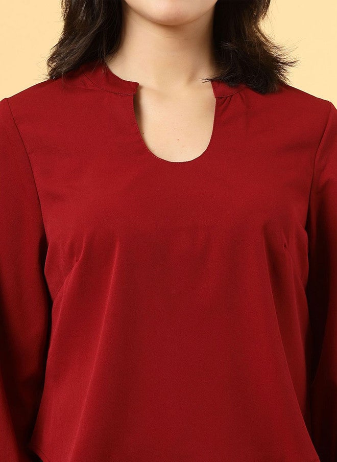 RAASSIO بلوزة حمراء بياقة دائرية للنساء - Image 3