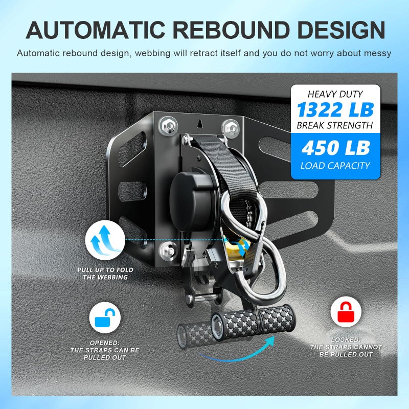 SZYANG 2PCS Retractable Ratchet Straps Compatible with 2019-2026 Dodge Ram 1500 Retractable Tie Down Straps Replacement for 2019-2026 Dodge Ram 1500 Accessories - Image 3
