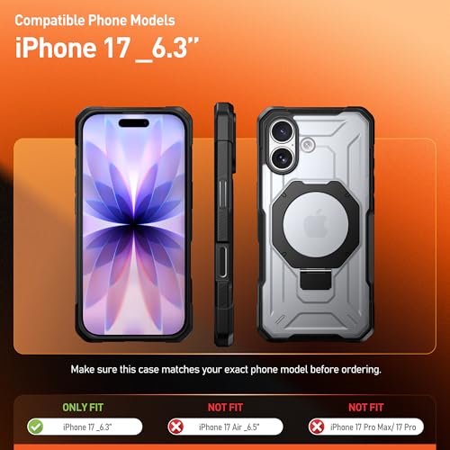 Poetic Spartan Case with Ring Stand for iPhone 17 Camera Control ButtonMagsafe Compatible Full Body Rugged Shockproof Protective Cover Case BlackClear - Image 3