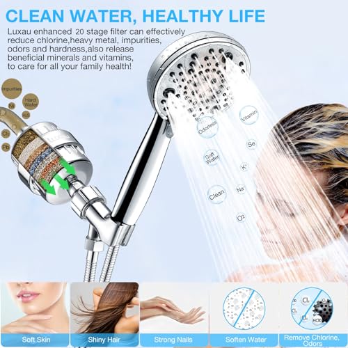 Luxau Filtered Shower Head Combo, Includes 20 Stage Shower Filter Head, High Pressure Handheld Spray Showerhead, Hose, Shower Arm Mount Holder, for Hard Well Water Chlorine, Chrome (S20) - Image 3