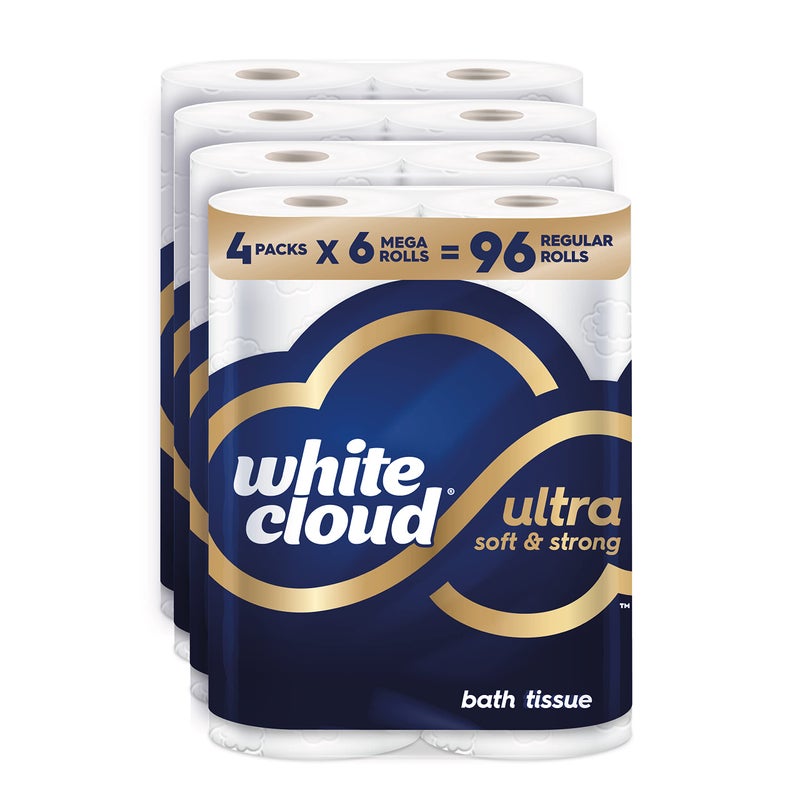 White Cloud Ultra Soft Strong Toilet Paper 4 packs of 6 Mega Rolls 96 Regular Rolls
