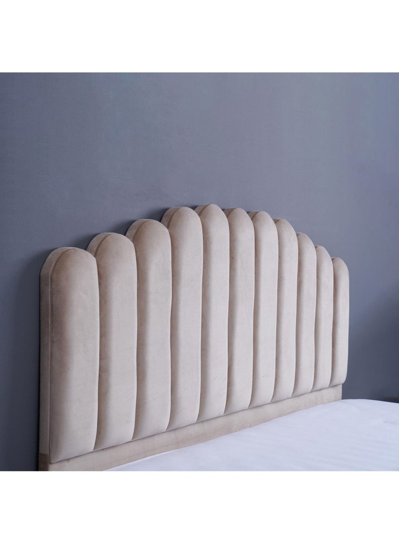 Karnak Almira Upholstered Velvet Bed Frame Bedroom Furniture Strong And Sturdy Modern Design Wooden Bed | Quiet & Comfortable Bed (EU - Double 140x200cm, Beige) - Image 4