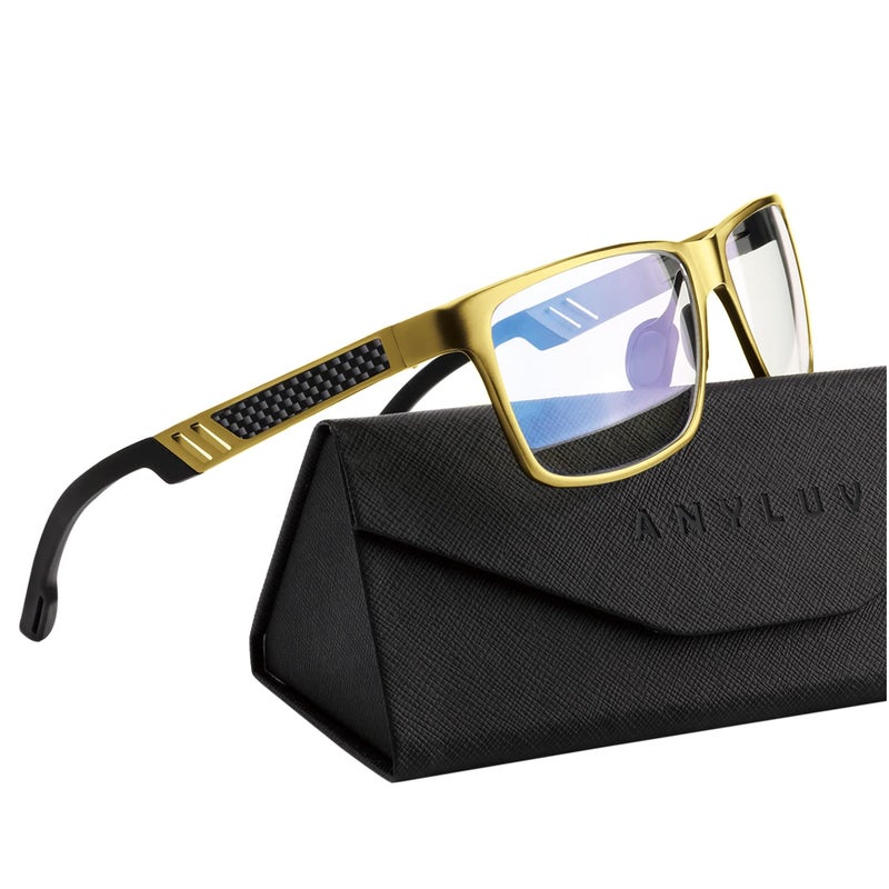 ANYLUV Blue Light Blocking Glasses Men Computer Gaming Glasses Lightweight AlMg Metal Anti Eyestrain Eye Protection Gold Clear 0x - Image 2