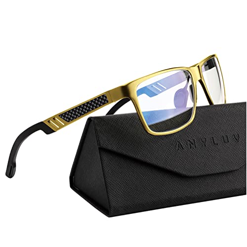 ANYLUV Blue Light Blocking Glasses Men Computer Gaming Glasses Lightweight AlMg Metal Anti Eyestrain Eye Protection Gold Clear 0x - Image 1