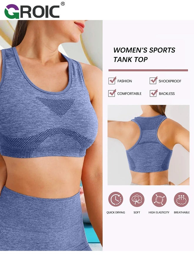 GROIC Women's Seamless Workout Sets 2 Pieces Outfit High Waist Gym Shorts Sports Bra Activewear Sets for Yoga Workout - M - Image 2