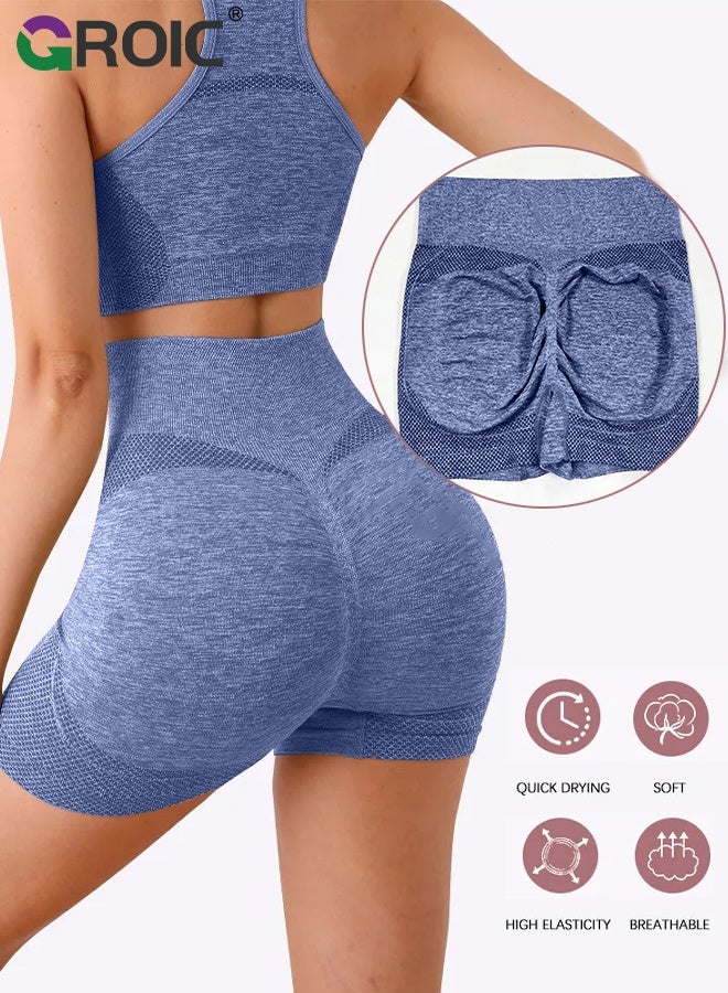 GROIC Women's Seamless Workout Sets 2 Pieces Outfit High Waist Gym Shorts Sports Bra Activewear Sets for Yoga Workout - M - Image 5
