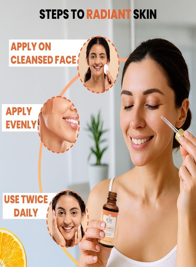 iCUC Vitamin C Radiant Glow Face Serum - Skin Repair Face Serum & Face Brightening Vitamin C Serum Reduce Pigmentation & Dark Spots Serum With Hyaluronic Acid For Women & Men - 30 Ml (Pack Of 2) - Image 4