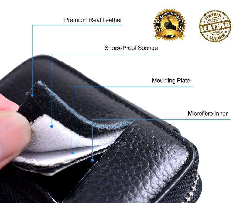 Buffway حافظة مفتاح السيارة من بوفواي، حزام مفتاح سيارة من الجلد الطبيعي مع خطاف معدني وحلقة مفاتيح وحقيبة بسحاب لمفتاح التحكم عن بُعد - أسود - Image 4