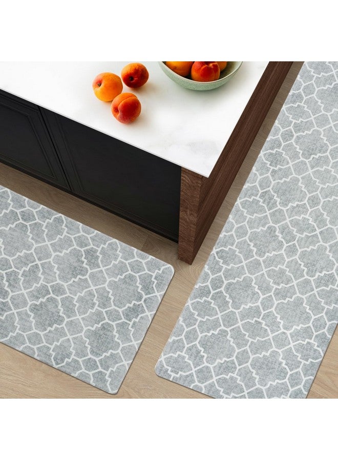 FRESHMINT Kitchen Mat Set of 2, Anti-Fatigue Cushioned Kitchen Mats for Floor, Waterproof Non Slip Comfort Standing Mat, Boho Kitchen Rug for Kitchen Decor, Sink, Office, 17"x30"+17"x47", Stone Gray - Image 2
