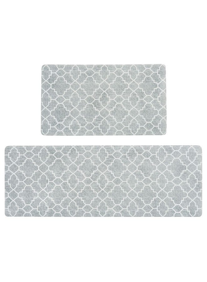 FRESHMINT Kitchen Mat Set of 2, Anti-Fatigue Cushioned Kitchen Mats for Floor, Waterproof Non Slip Comfort Standing Mat, Boho Kitchen Rug for Kitchen Decor, Sink, Office, 17"x30"+17"x47", Stone Gray - Image 1