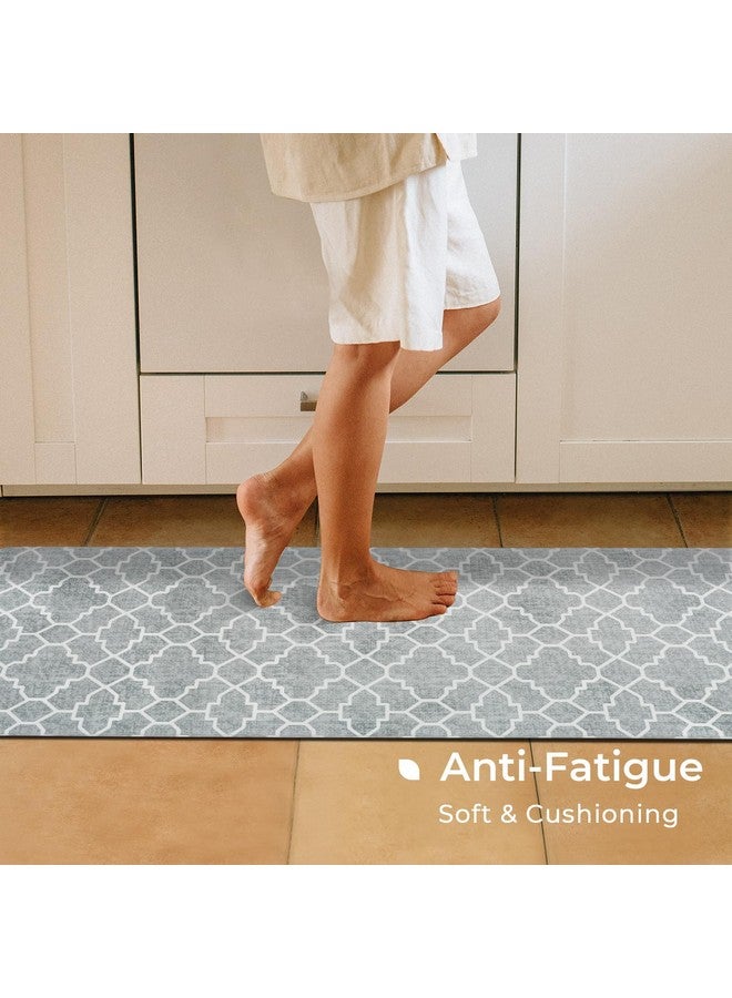 FRESHMINT Kitchen Mat Set of 2, Anti-Fatigue Cushioned Kitchen Mats for Floor, Waterproof Non Slip Comfort Standing Mat, Boho Kitchen Rug for Kitchen Decor, Sink, Office, 17"x30"+17"x47", Stone Gray - Image 3