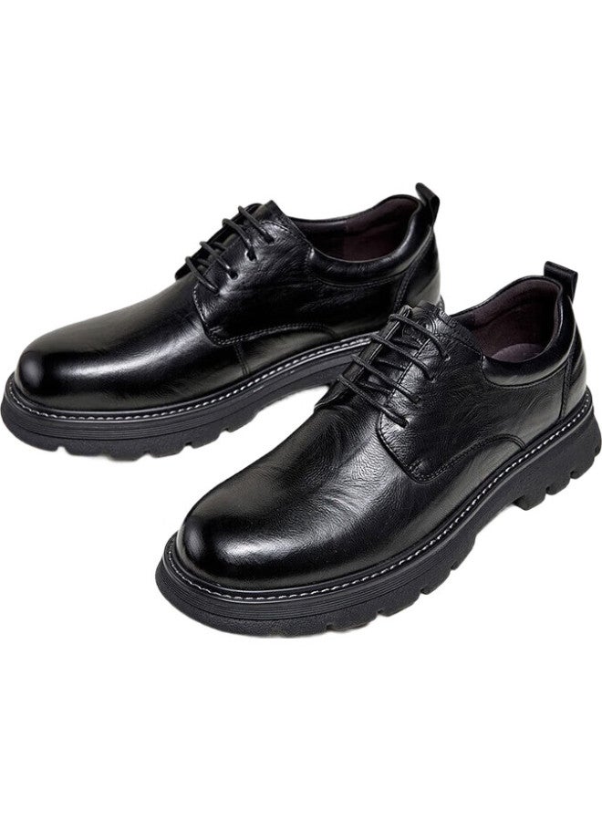 CAMELJEANS Brand New Casual Leather Shoes, Soft Genuine Leather, Retro Heightening Formal Men'S Leather Shoes, P14A201635, Black, Size 39 - Image 2