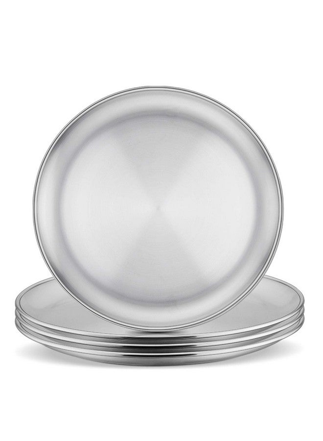 E-far Stainless Steel Plates Set Of 4 8Inch Metal Dinner Plates For Kids Toddlers Great For Selffeeding/Picnic/Outdoor Camping Healthy & Nontoxic Shatterproof & Dishwasher Safe - Image 1