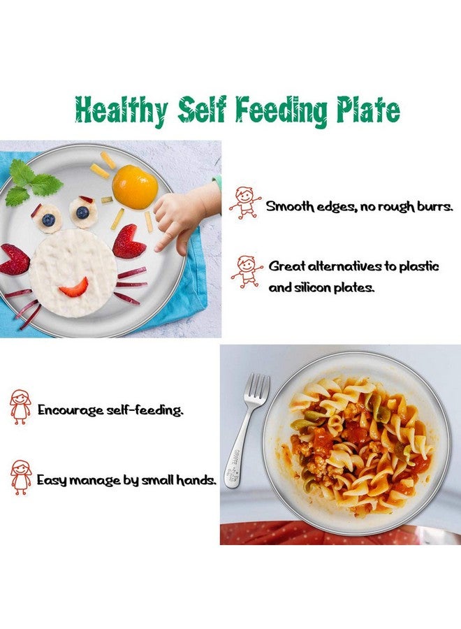 E-far Stainless Steel Plates Set Of 4 8Inch Metal Dinner Plates For Kids Toddlers Great For Selffeeding/Picnic/Outdoor Camping Healthy & Nontoxic Shatterproof & Dishwasher Safe - Image 5