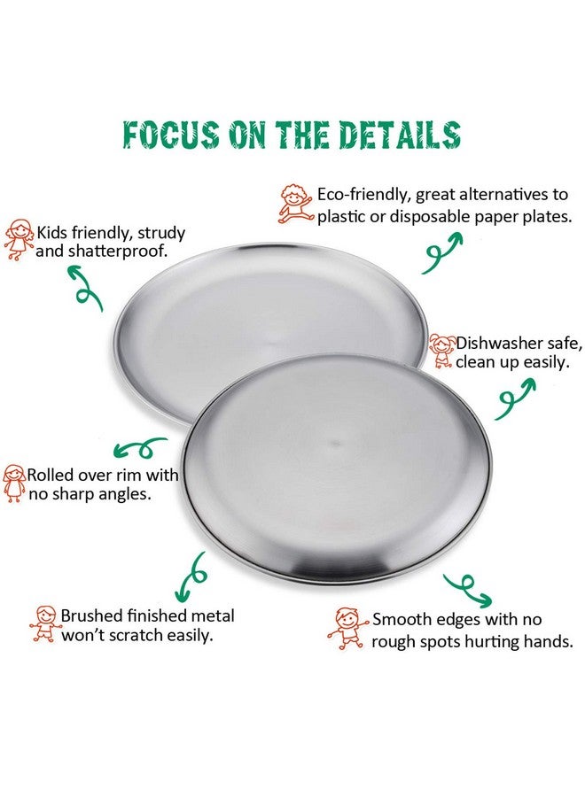 E-far Stainless Steel Plates Set Of 4 8Inch Metal Dinner Plates For Kids Toddlers Great For Selffeeding/Picnic/Outdoor Camping Healthy & Nontoxic Shatterproof & Dishwasher Safe - Image 4