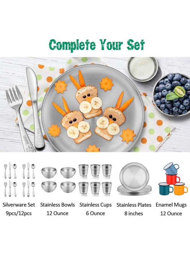 E-far Stainless Steel Plates Set Of 4 8Inch Metal Dinner Plates For Kids Toddlers Great For Selffeeding/Picnic/Outdoor Camping Healthy & Nontoxic Shatterproof & Dishwasher Safe - Image 2