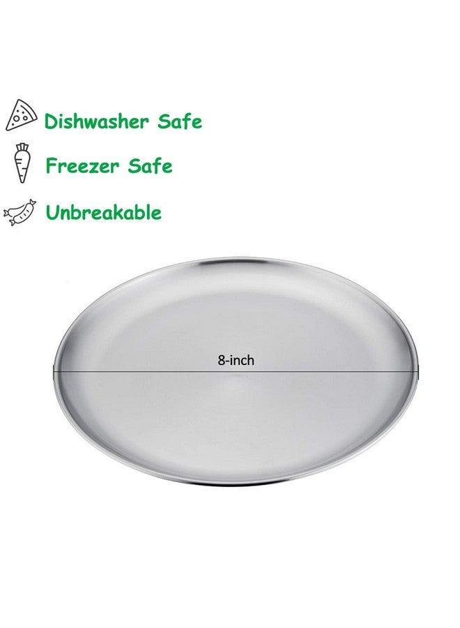 E-far Stainless Steel Plates Set Of 4 8Inch Metal Dinner Plates For Kids Toddlers Great For Selffeeding/Picnic/Outdoor Camping Healthy & Nontoxic Shatterproof & Dishwasher Safe - Image 3