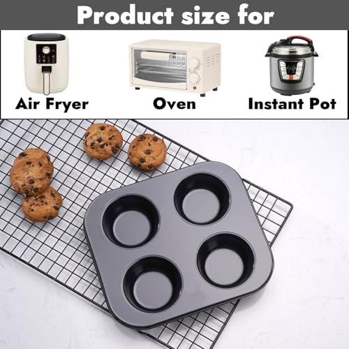 Acshio 6 Pack Air Fryer Muffin Pan, 4 Cup Non-Stick Small Oven Cupcake Baking Pan, Carbon Steel Round Muffin Tin Bakeware Cake Mould for Egg Muffin, Quiches, Frittatas - Image 3