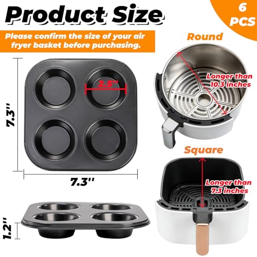 Acshio 6 Pack Air Fryer Muffin Pan, 4 Cup Non-Stick Small Oven Cupcake Baking Pan, Carbon Steel Round Muffin Tin Bakeware Cake Mould for Egg Muffin, Quiches, Frittatas - Image 2