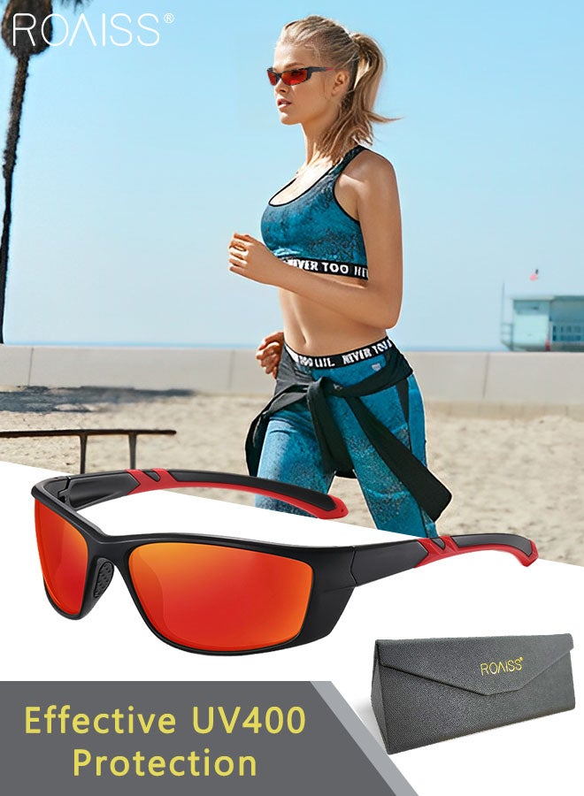 رويس نظارات شمسية رياضية مستقطبة للرجال والنساء، نظارات ركوب الدراجات بحماية من الأشعة فوق البنفسجية 400، نظارات خارجية مقاومة للغبار للبيسبول والجري وصيد الأسماك والجولف، أسود وأحمر - Image 1