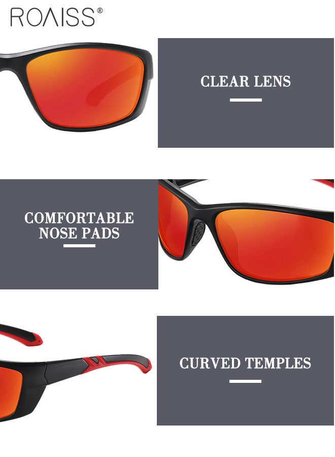 رويس نظارات شمسية رياضية مستقطبة للرجال والنساء، نظارات ركوب الدراجات بحماية من الأشعة فوق البنفسجية 400، نظارات خارجية مقاومة للغبار للبيسبول والجري وصيد الأسماك والجولف، أسود وأحمر - Image 5