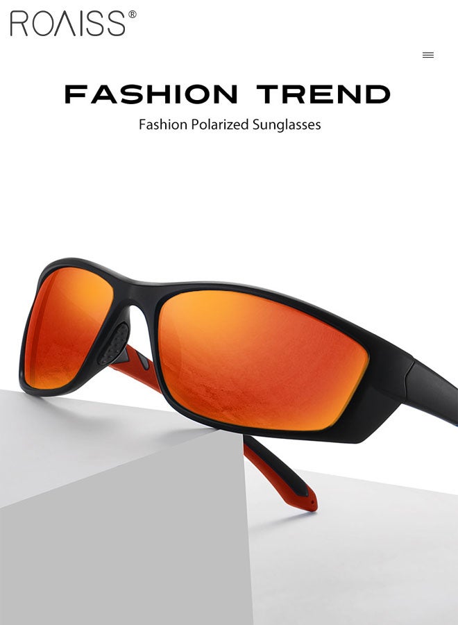 رويس نظارات شمسية رياضية مستقطبة للرجال والنساء، نظارات ركوب الدراجات بحماية من الأشعة فوق البنفسجية 400، نظارات خارجية مقاومة للغبار للبيسبول والجري وصيد الأسماك والجولف، أسود وأحمر - Image 4