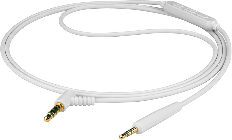 جيكريا كابل صوتي سريع التوصيل من (QuickFit) متوافق مع سماعات JBL E35، E40، E40BT، E45BT، E50BT، E55BT، 650BTNC، 600BTNC. يحتوي الكابل على ميكروفون مدمج ويأتي بلون أبيض، طوله 4 أقدام (1.2 متر). - Image 2