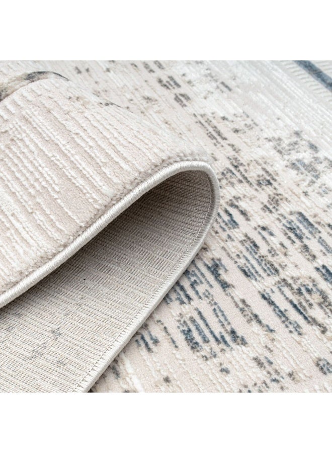 DANUBE HOME Urbana Contemporary Rug  | Washable Contemporary Rugs Style | Polypropylene + Polyester Area Rug Floor Covering | Indoor Carpet For Living Room Dining Bedroom 240X340cm-White Blue - Image 3