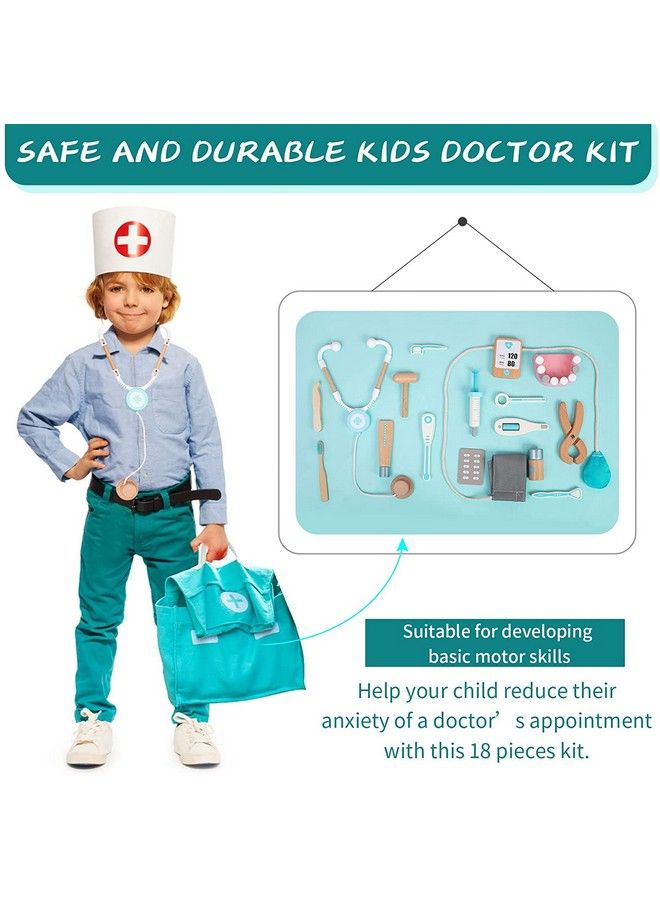 umu Wooden Doctor Kit For Kids Pretend Toy 18 Pcs Doctor Playset For Toddlers Montessori Toys Dentist Kit For 3 4 And 5 Year Old Boys And Girls 2 Year Old Toys - Image 3