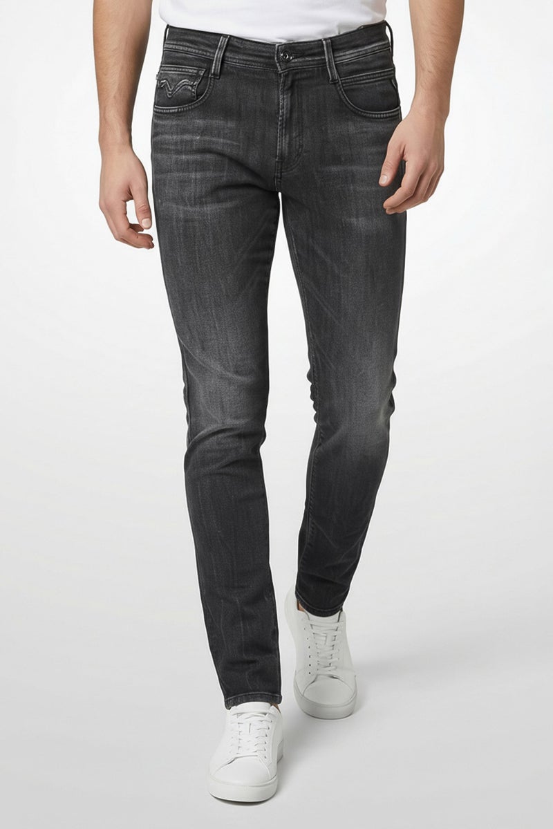 Replay Men Slim Fit Bronny Washed Stretchable Denim Jeans, Grey - Image 1