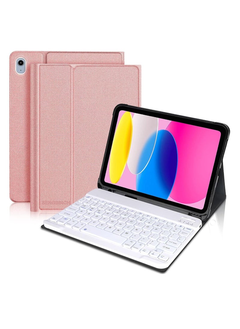 Generic iPad 10th Generation Keyboard Case 10.9 Inch 2022 Slim Smart Keyboard Case for iPad 10th Gen 2022 Detachable Wireless Keyboard Pencil Holder Color Rose Gold 