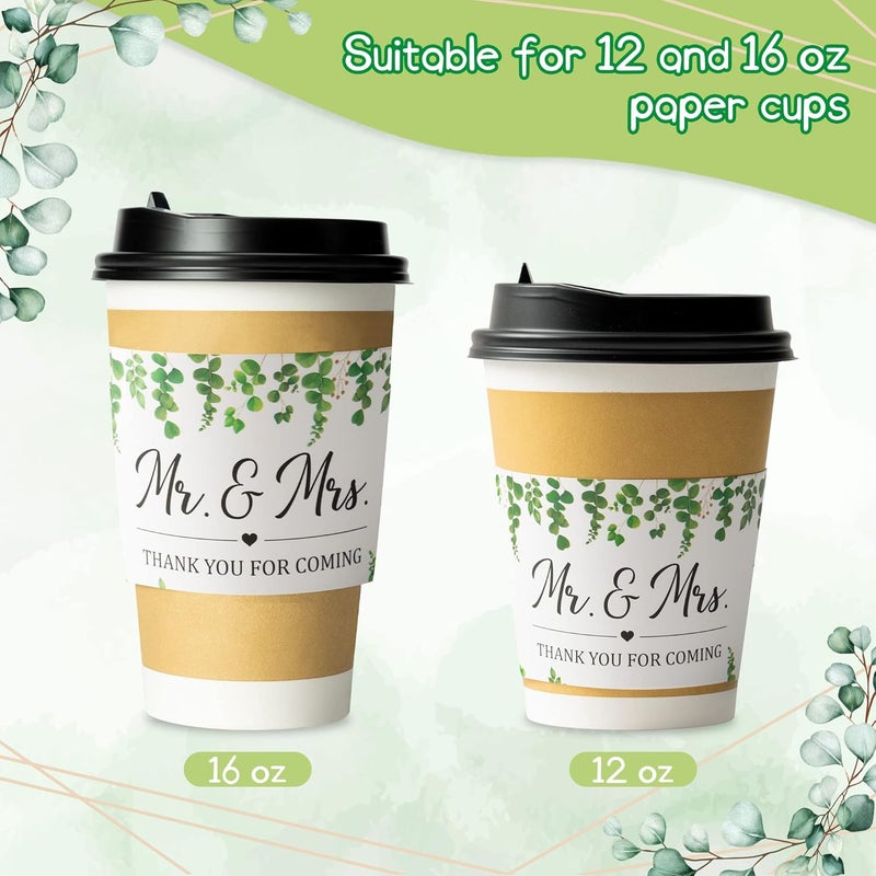 Haooryx 50Pcs Wedding Eucalyptus Greenery Coffee Cup Sleeves Drink Coffee Tea Cup Sleeves Disposable Greenery Kraft Paper Cup Sleeves Holder for 12oz and 16oz Coffee Cold Drinks Beverage Cups - Image 3