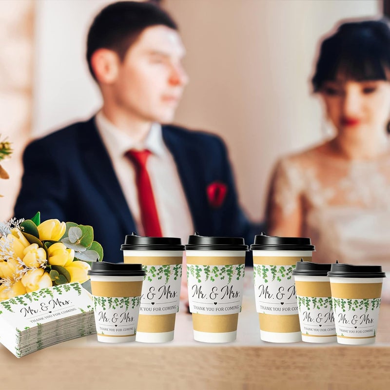 Haooryx 50Pcs Wedding Eucalyptus Greenery Coffee Cup Sleeves Drink Coffee Tea Cup Sleeves Disposable Greenery Kraft Paper Cup Sleeves Holder for 12oz and 16oz Coffee Cold Drinks Beverage Cups - Image 5