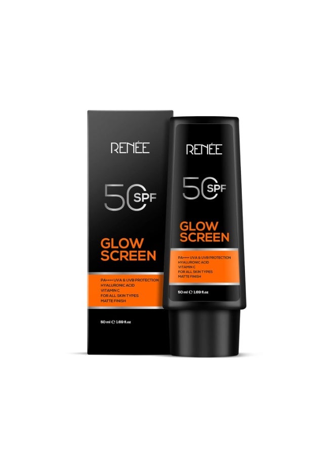 رينيه كريم واقي من الشمس رينيه جلو سكرين بعامل حماية 50 - 50 مل، حماية من الأشعة فوق البنفسجية بنوعيها PA++++ وUVB، يحتوي على حمض الهيالورونيك وفيتامين سي | تركيبة غير دهنية غير لامعة، لا تترك طبقة بيضاء | مناسب لجميع أنواع البشرة: العادية، الدهنية، الجافة، والحساسة - Image 3