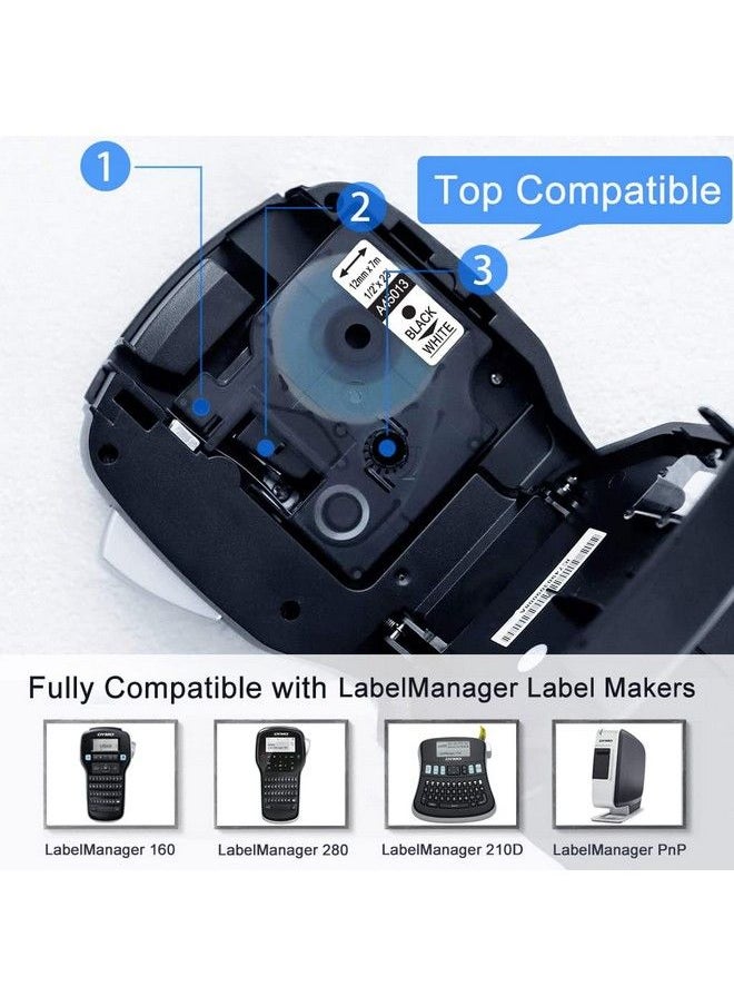 Anycolor - Compatible Label Tape 1 2 Inch Black On White 45013 S0720530 Label Maker Refills D1 A45013 For Labelmanager Labels 160 280 210D 360D 420P 450D Pnp Colorpop 23 Feet 6 Pack - Image 1