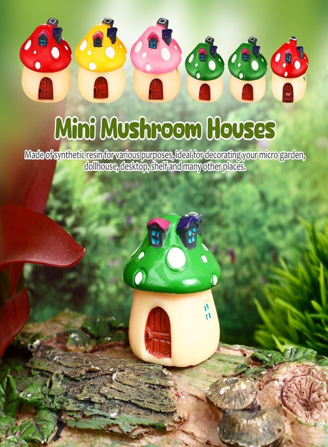 Hemoton 6 Pcs Mini Mushroom House Figurines, Miniature Fairy Garden Accessories for Terrarium Moss Landscape, Tiny Resin Cottage Statue Decoration for Fairy House Plant Pots Bonsai - Image 2